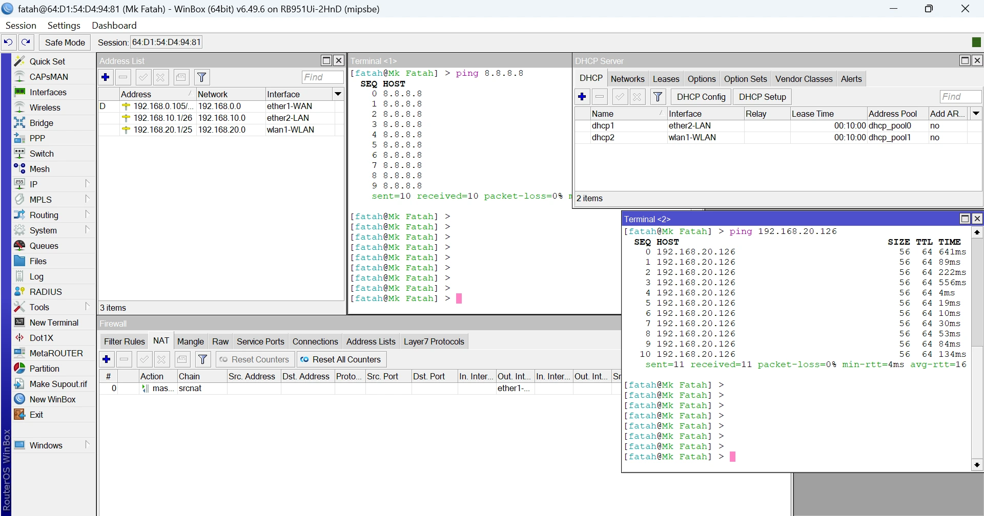 Tampilan Antarmuka WinBox MikroTik RB951Ui-2HnD